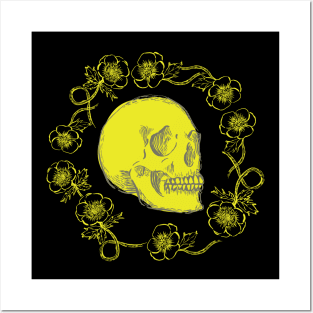 Skulls and Anemones Neon Yellow Bright Posters and Art